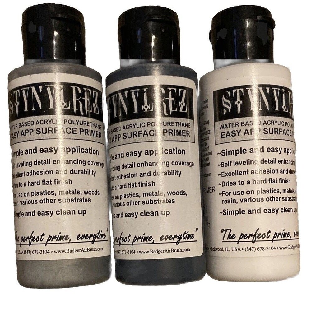 Stynylrez Water Base Acrylic Polyurethane 201 White 202 Gray203 Black Primer 2oz